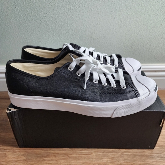 Like New Men’s Converse Jack Purcell Leather Sneakers Black/White Size 11.5 - Picture 6 of 10